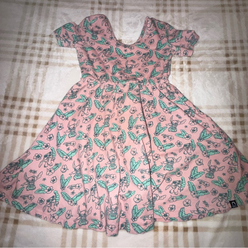 Rags Disney Stitch Tropical Pink Skater Dress Kids Girls Size 5/6 Short Sleeve